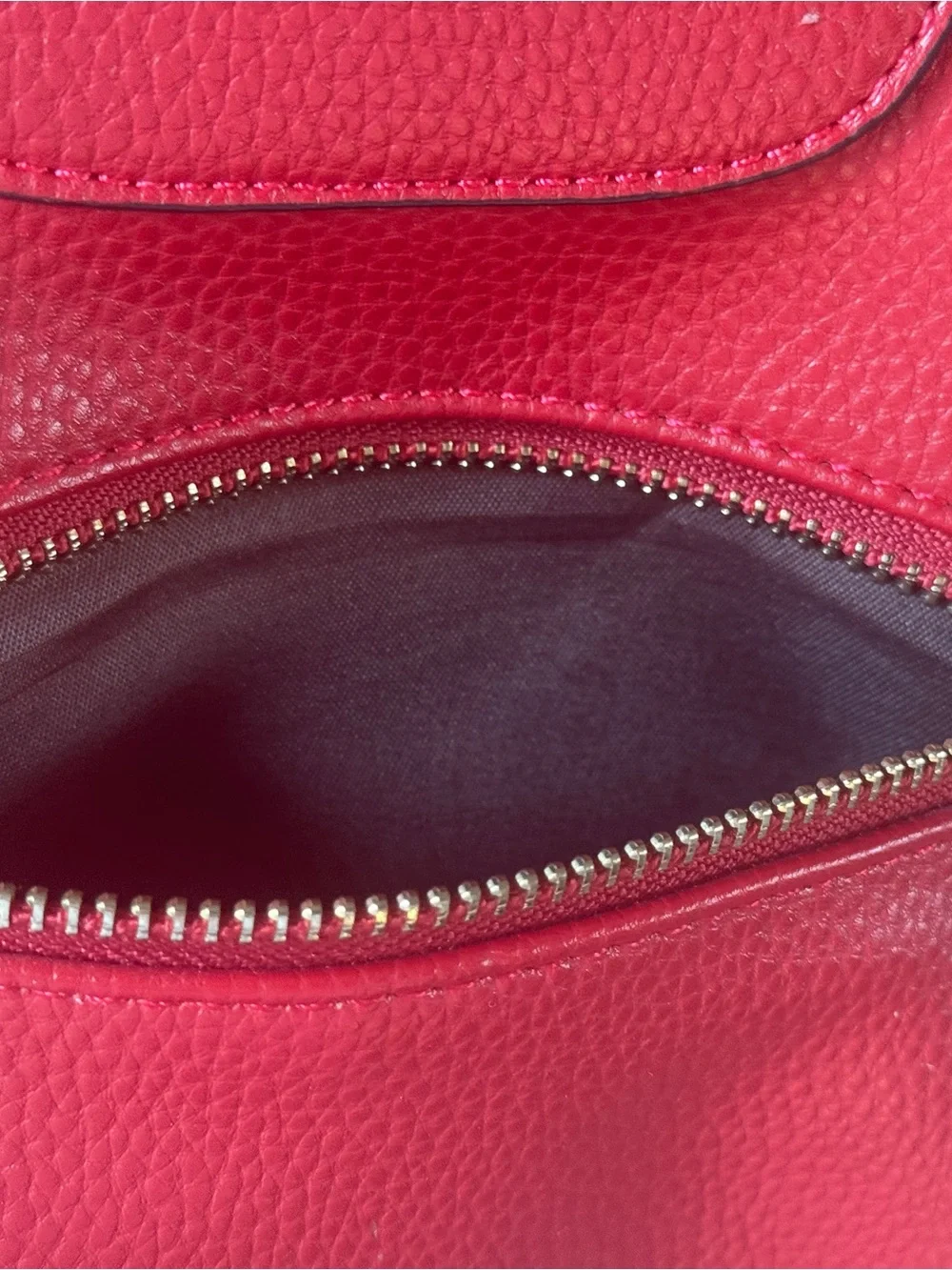 Pebbled Red Women's Leather (?) Backpack with Gold Hardware
